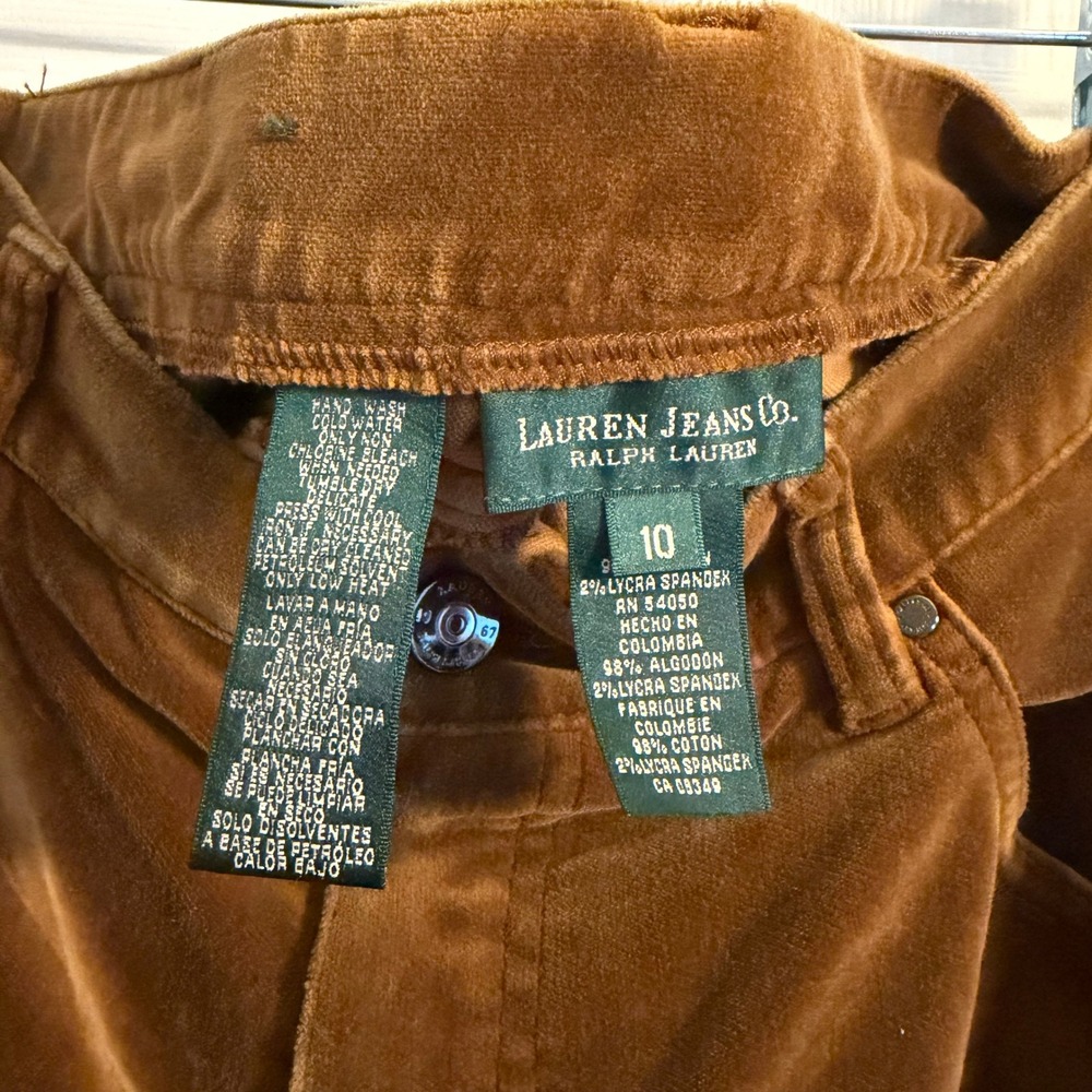 Ralph Lauren Pants Brown 10 Straight Leg Velvet Corduroy Boho Office Wear - Picture 3 of 4